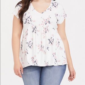 Super soft ivory floral babydoll top